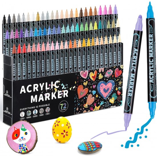 اقلام ماركر اكريليك 72 لون راسين لجميع الاسطح برأس دقيق ورأس نقطي